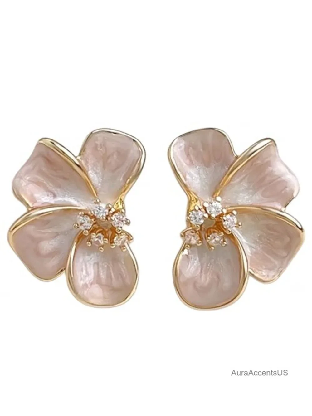 14K Gold Plated CZ Flower Drop Earrings, Hypoallergenic Lever Back, Wedding